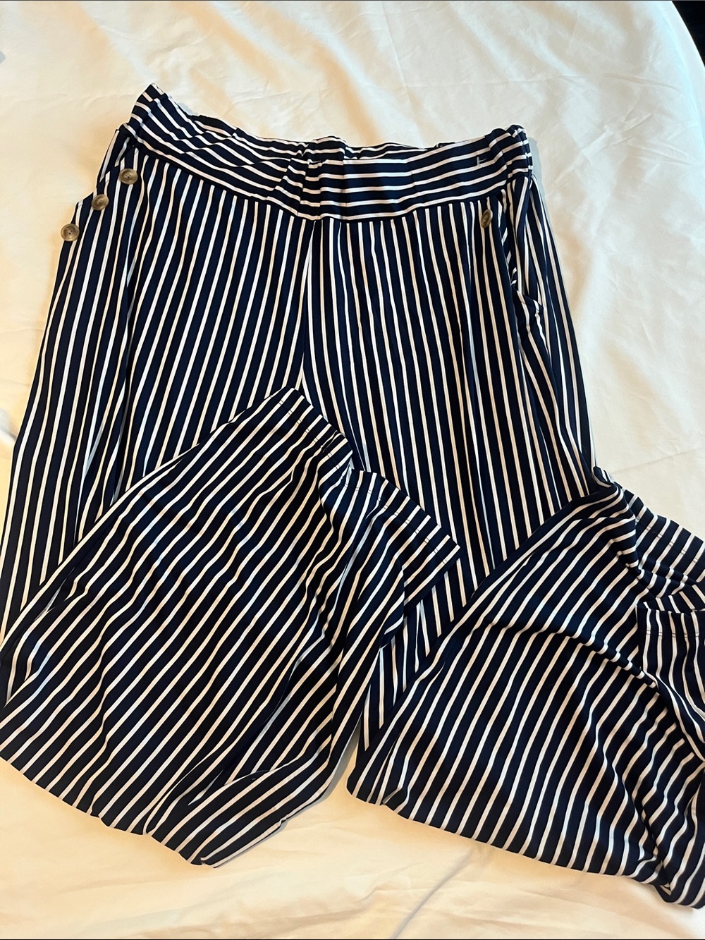 Robert Louis Navy and White Striped Wide-Leg Pants